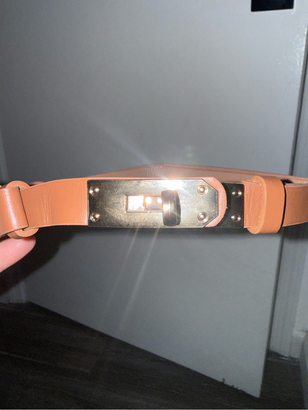 Women's Tan Leather Belt with Gold Buckle